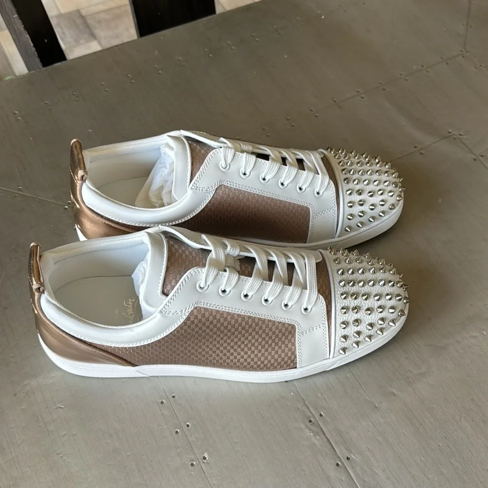 Christian Louboutin varsijunior spikes flat sneaker trainer bronze white roca 46